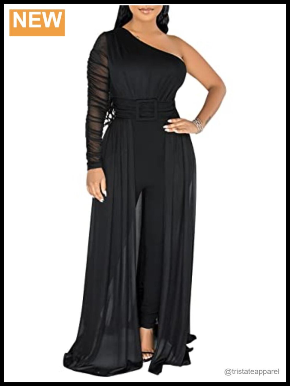 Women's Dressy One-Shoulder Jumpsuit Long Sleeve Bodycon Formal Club Outfit